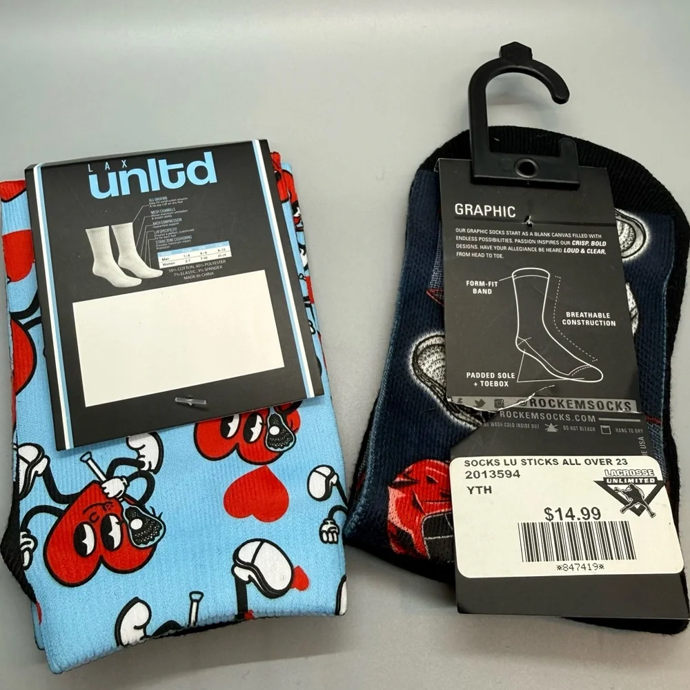 NWT Lacrosse Game Day Socks - Game Day Field Socks Rock 'Em Socks Blue Black YLG